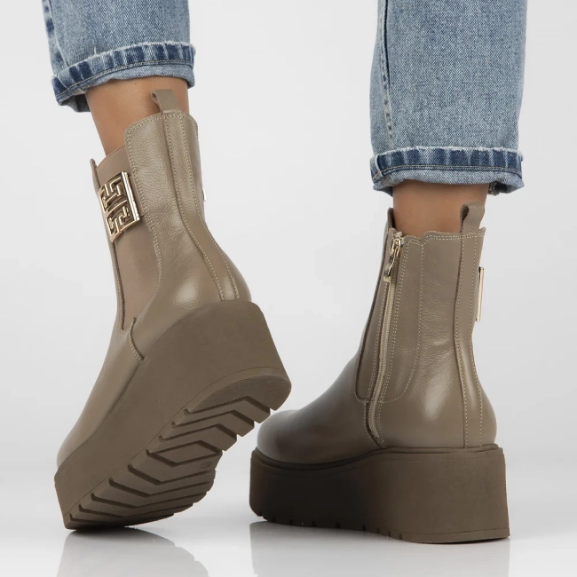 Skórzane botki na platformie Filippo 60390 fango