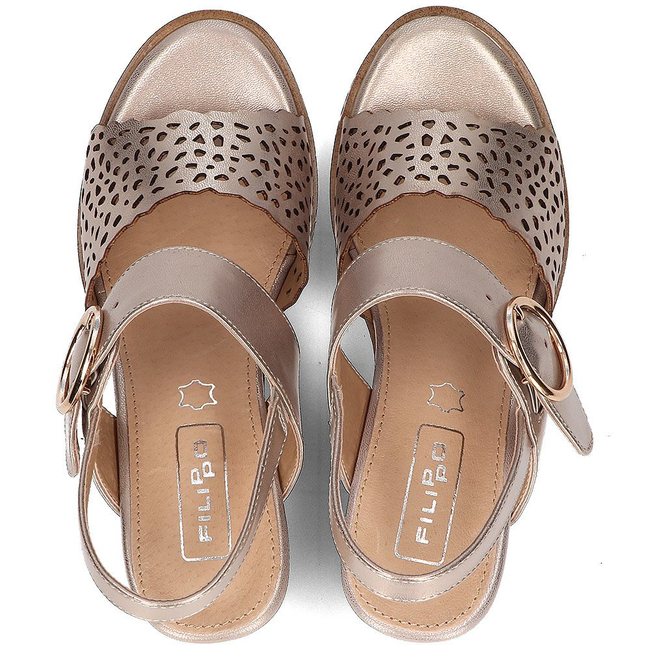 Sandały na koturnie Filippo DS2077/21 GO złote