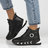 Skórzane botki na platformie Filippo DBT4214/22 BK WH czarne