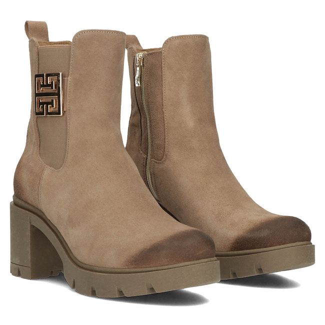 Skórzane botki na obcasie Filippo 60396 Taupe