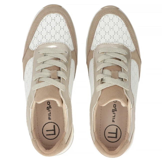 Skórzane sneakersy Filippo DP6778/25 WH BE biało beżowe