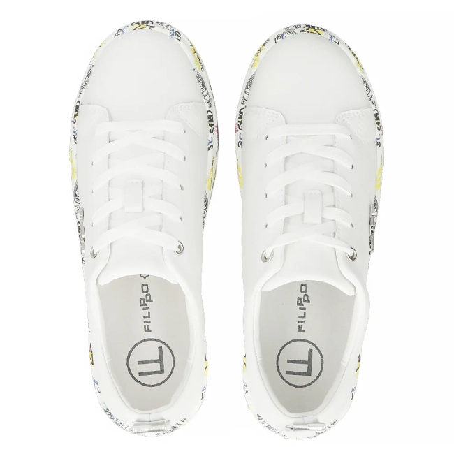 Skórzane półbuty na platformie DP6048/24 WH MLT białe multikolor