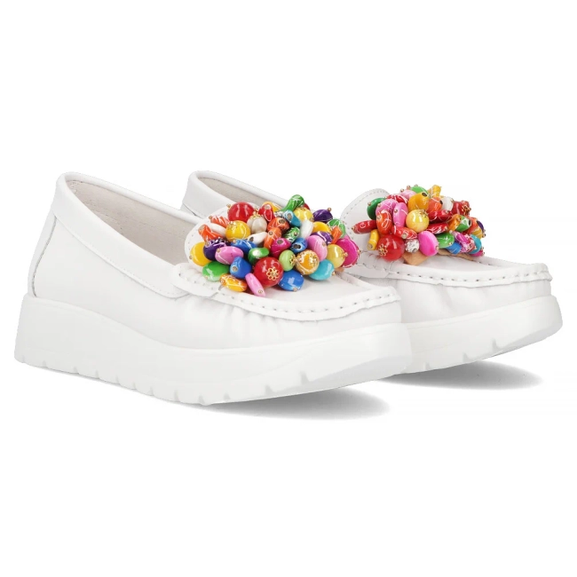 Skórzane mokasyny Filippo DP6828/25 WH białe