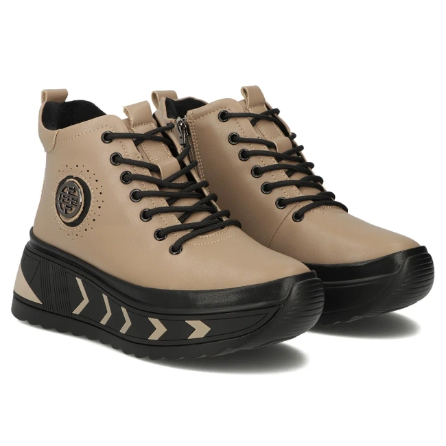 Skórzane botki na platformie Filippo DBT4214/25 TP taupe