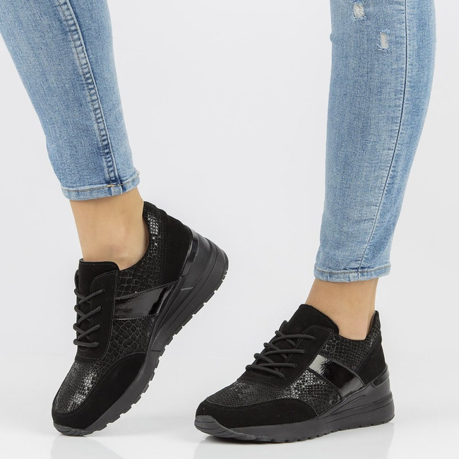 Skórzane Sneakersy na koturnie Filippo DP1527/21 BK czarne