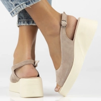 Skórzane sandały na koturnie Filippo DS6142/24 BE beżowe