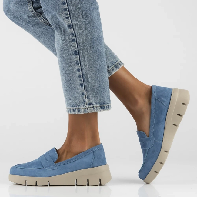 Skórzane półbuty na koturnie Filippo DP6248/24 BL niebieskie