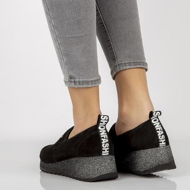 Leather Sneakers Filippo DP1500/20 BK T black glitter