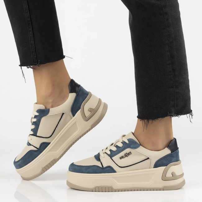 Leather sneakers Filippo DP7116/25 BL BE blue and beige