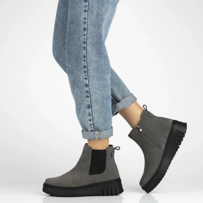 Skórzane botki na platformie Filippo DBT7279/25 GR szare