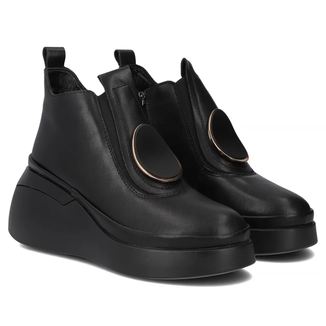 Skórzane botki na koturnie Filippo DBT7419/25 BK czarne