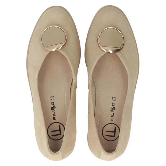 Skórzane półbuty na obcasie Filippo DP4569/24 BE beżowe