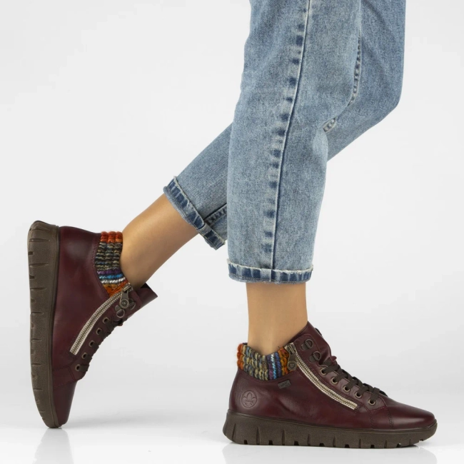 Leather ankle boots Rieker N1305-35 burgundy