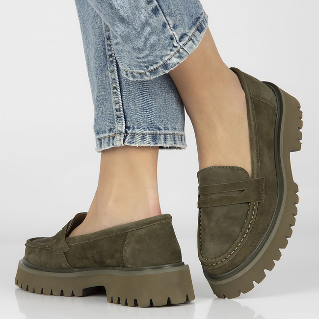 Skórzane półbuty na platformie Filippo DP4586/23 KH khaki