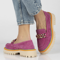 Skórzane półbuty na platformie Filippo DP4589/23 FH różowe