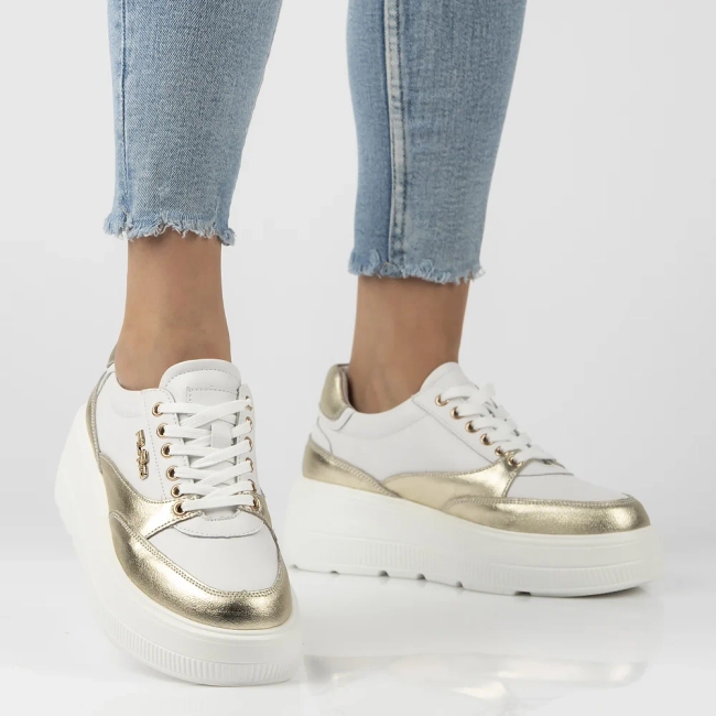 Skórzane sneakersy Filippo DP6842/25 WH GO biało złote