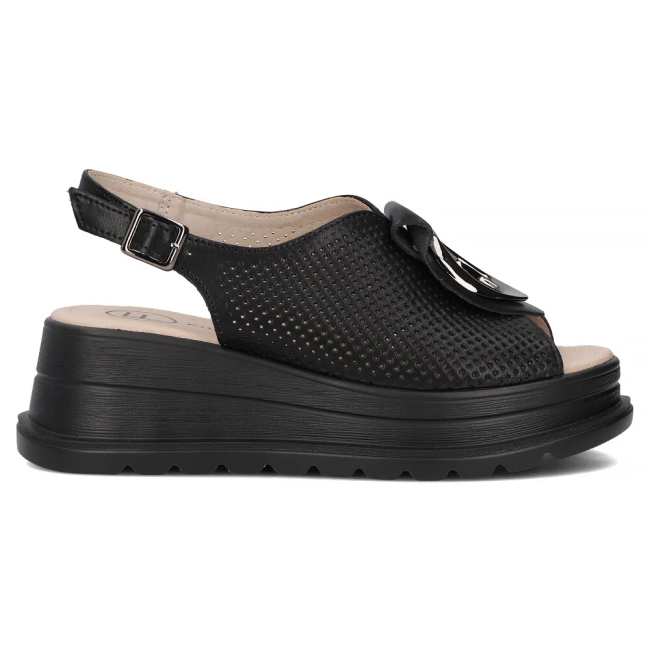 Skórzane sandały na koturnie Filippo DS6756/25 BK czarne