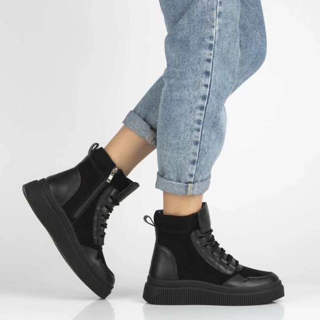 Skórzane botki na platformie Filippo DBT7270/25 BK czarne