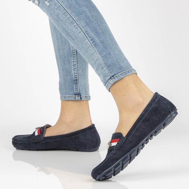 Skórzane mokasyny Filippo DP1406/21 NV granatowe