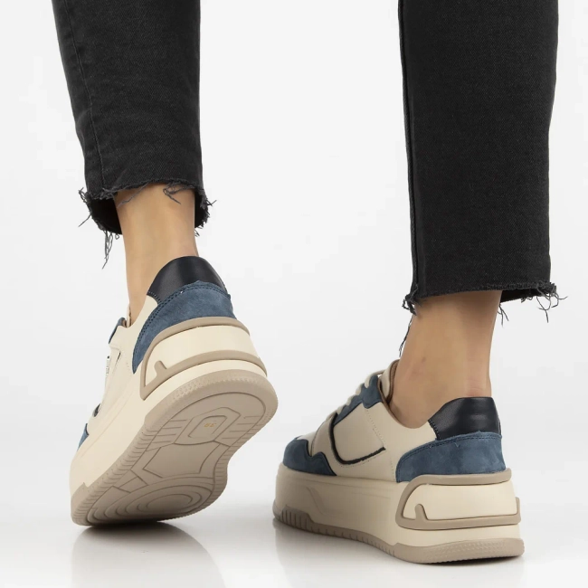 Skórzane sneakersy Filippo DP7116/25 BL BE niebiesko beżowe