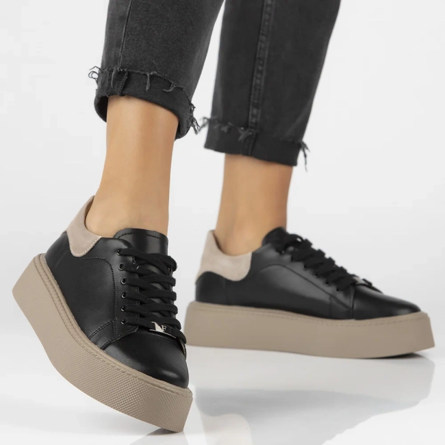 Leather sneakers Filippo DP6119/26 BK BE black-beige