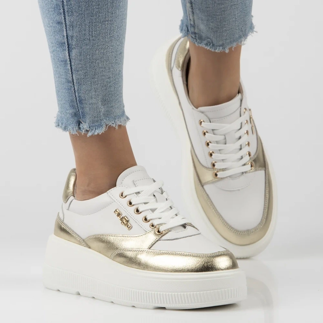 Leather sneakers Filippo DP6842/25 WH GO white gold