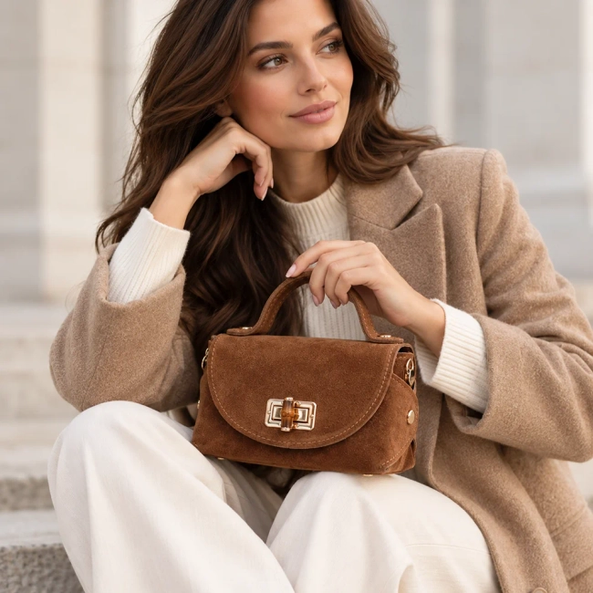 Light brown leather handbag Toscanio G66