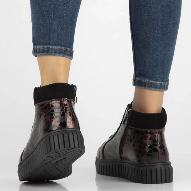 Skórzane botki na platformie Filippo DBT6368/24 BG bordowe