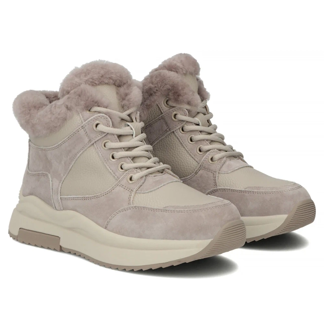 Skórzane botki na platformie Filippo DBT7240/25 BE beżowe