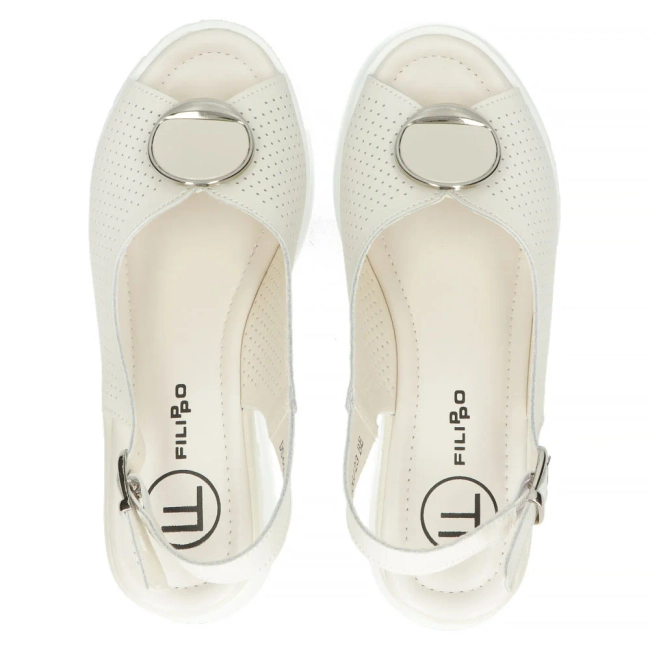 Skórzane sandały na koturnie Filippo DS4406/24 BE beżowe