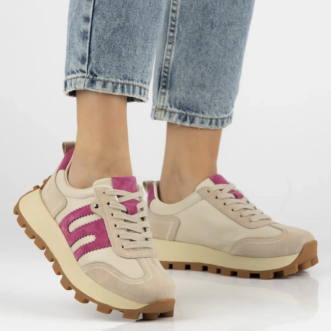 Skórzane sneakersy Filippo DP6743/25 BE FH beżowo różowe