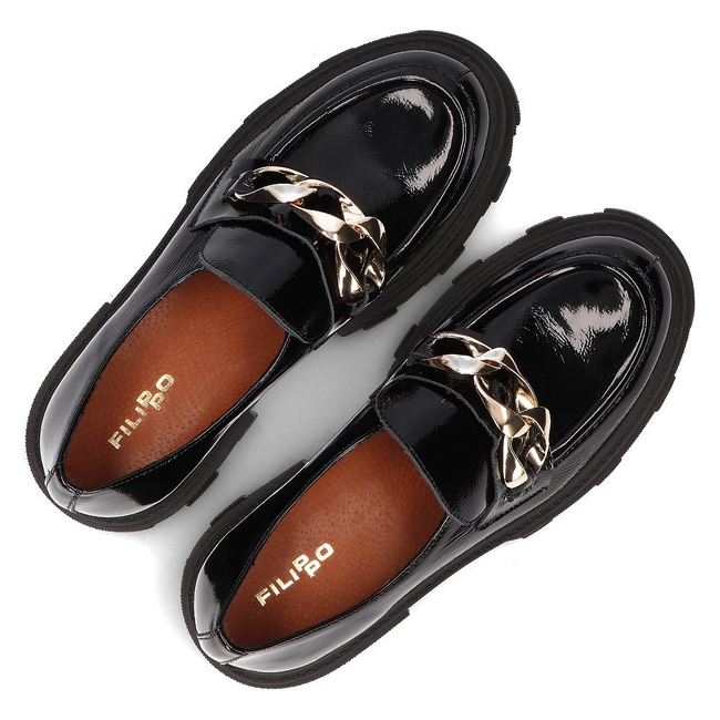 Skórzane półbuty Filippo 20083 czarne lakierowane