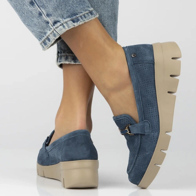 Skórzane półbuty na platformie Filippo DP7002/25 BL niebieskie