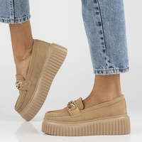 Skórzane półbuty na platformie Filippo DP4450/23 BE beżowe