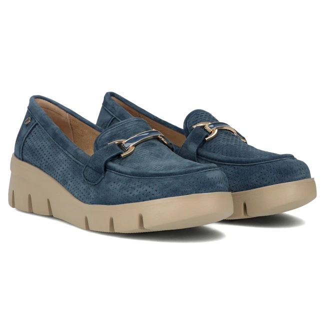 Skórzane półbuty na platformie Filippo DP7002/25 BL niebieskie