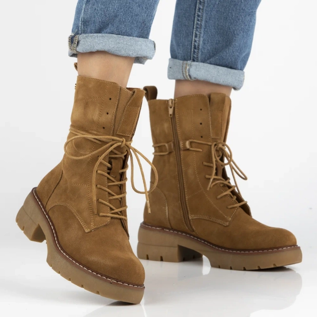 Skórzane botki na obcasie Filippo DBT7263/25 CA brązowe