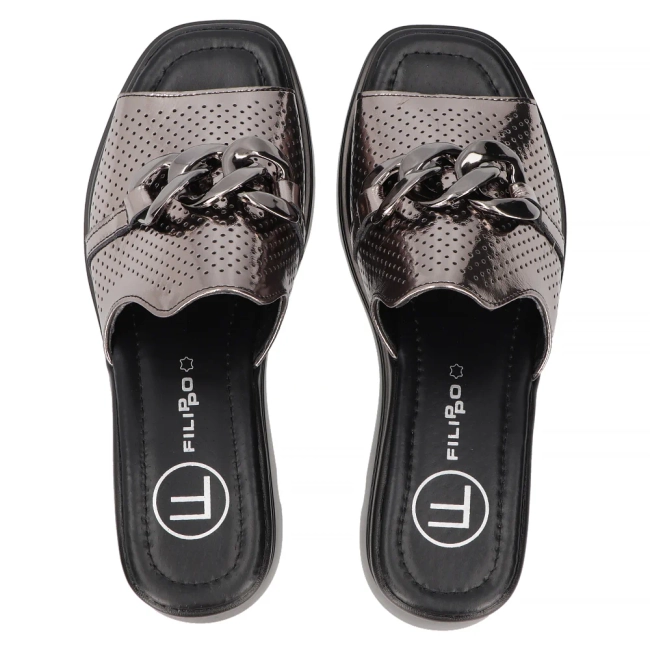 Skórzane klapki Filippo DK6144/24 GN Gun metal