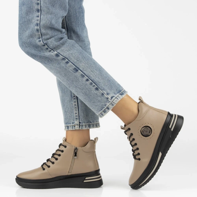 Skórzane botki na platformie Filippo DBT4215/25 TP taupe