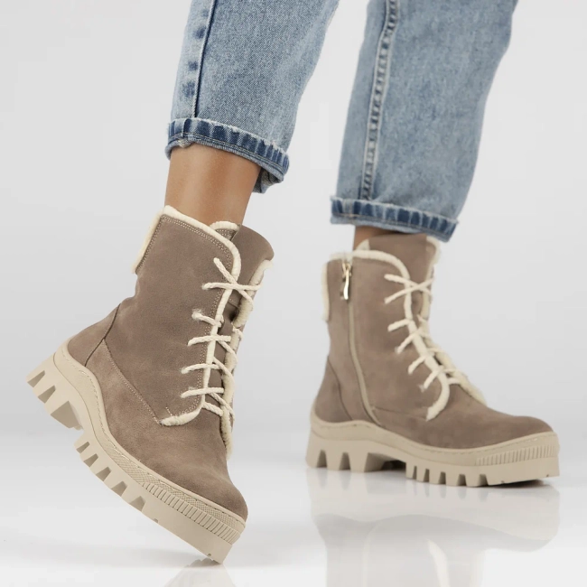 Skórzane botki na platformie Filippo 60339 Taupe