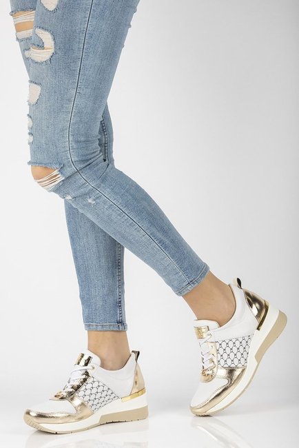 Skórzane sneakersy Filippo 062 białe złote