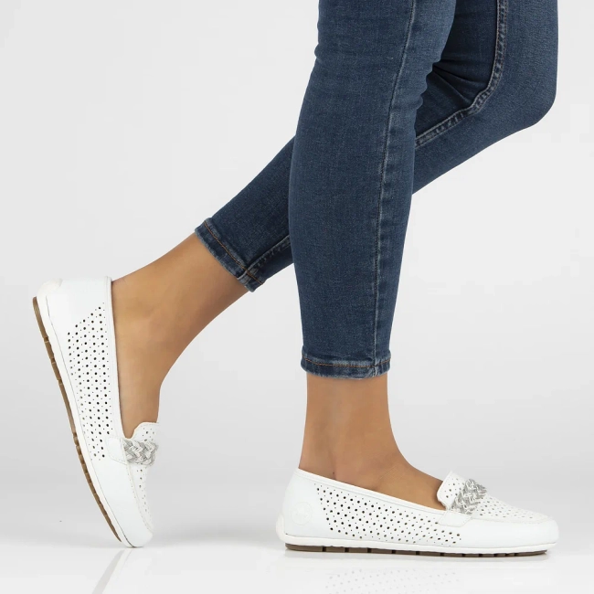 Skórzane mokasyny Rieker 46885-80 białe