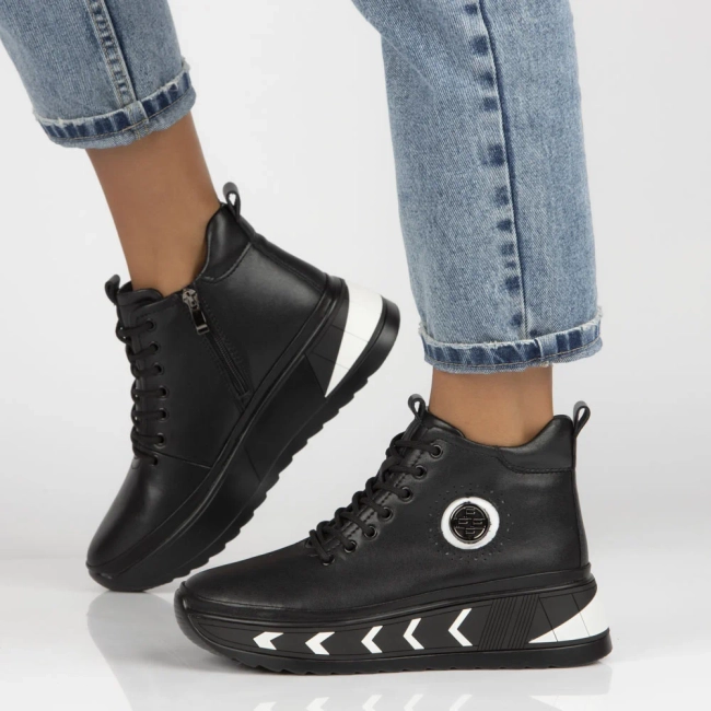 Leather ankle boots DBT4214/24 BK WH black