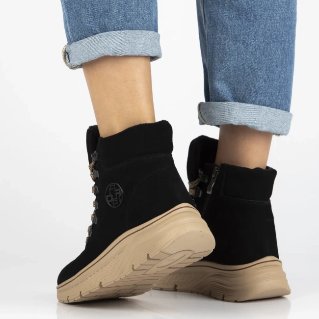 Skórzane botki na platformie Filippo DBT7290/25 BK czarne