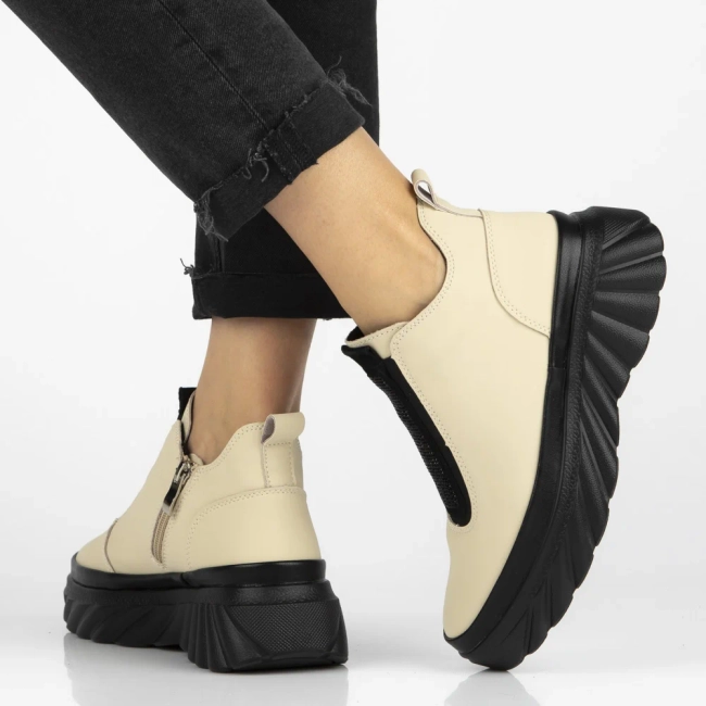Skórzane botki na platformie Filippo DBT7426/25 BE beżowe