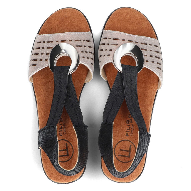 Skórzane sandały Filippo DS2308/21 BK GO czarno-złote