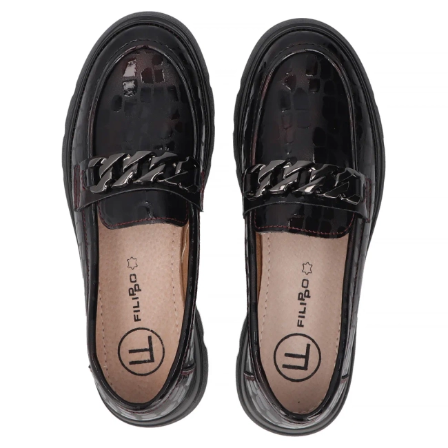 Skórzane półbuty na platformie Filippo DP6467/25 BG bordowe