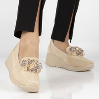 Skórzane półbuty na koturnie Filippo DP4563/23 BE beżowe