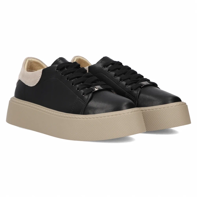 Skórzane sneakersy Filippo DP6119/24 BK BE czarno beżowe