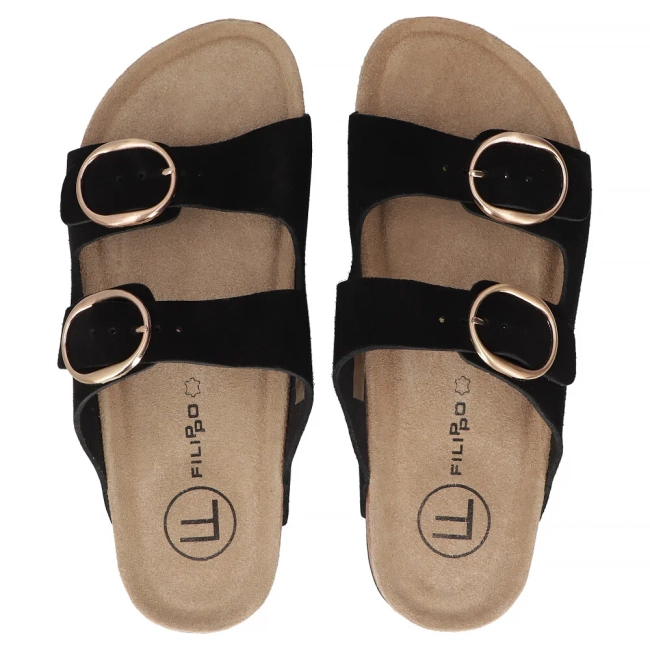 Skórzane klapki Filippo DK7061/25 BK czarne