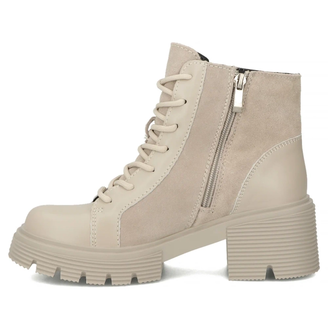 Skórzane botki na obcasie Filippo DBT6495/25 BE beżowe